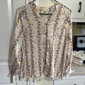 Zara Cream Floral Button-Up Blouse